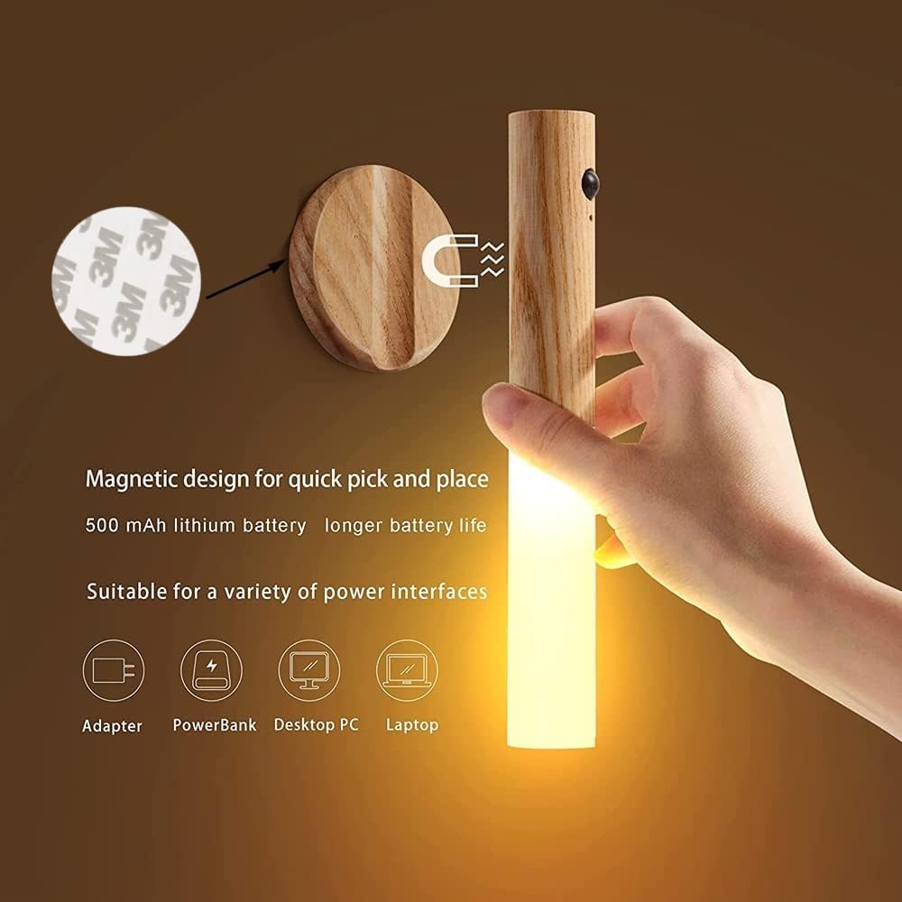 Motion Sensor Rechargeable Wall Light, USB Magnetic Stick‑On Night Light, Portable Removable Cordless Wireless Automatic Battery Stick, 2700–3000K Warm White, Indoor Hallway Stairway Porch